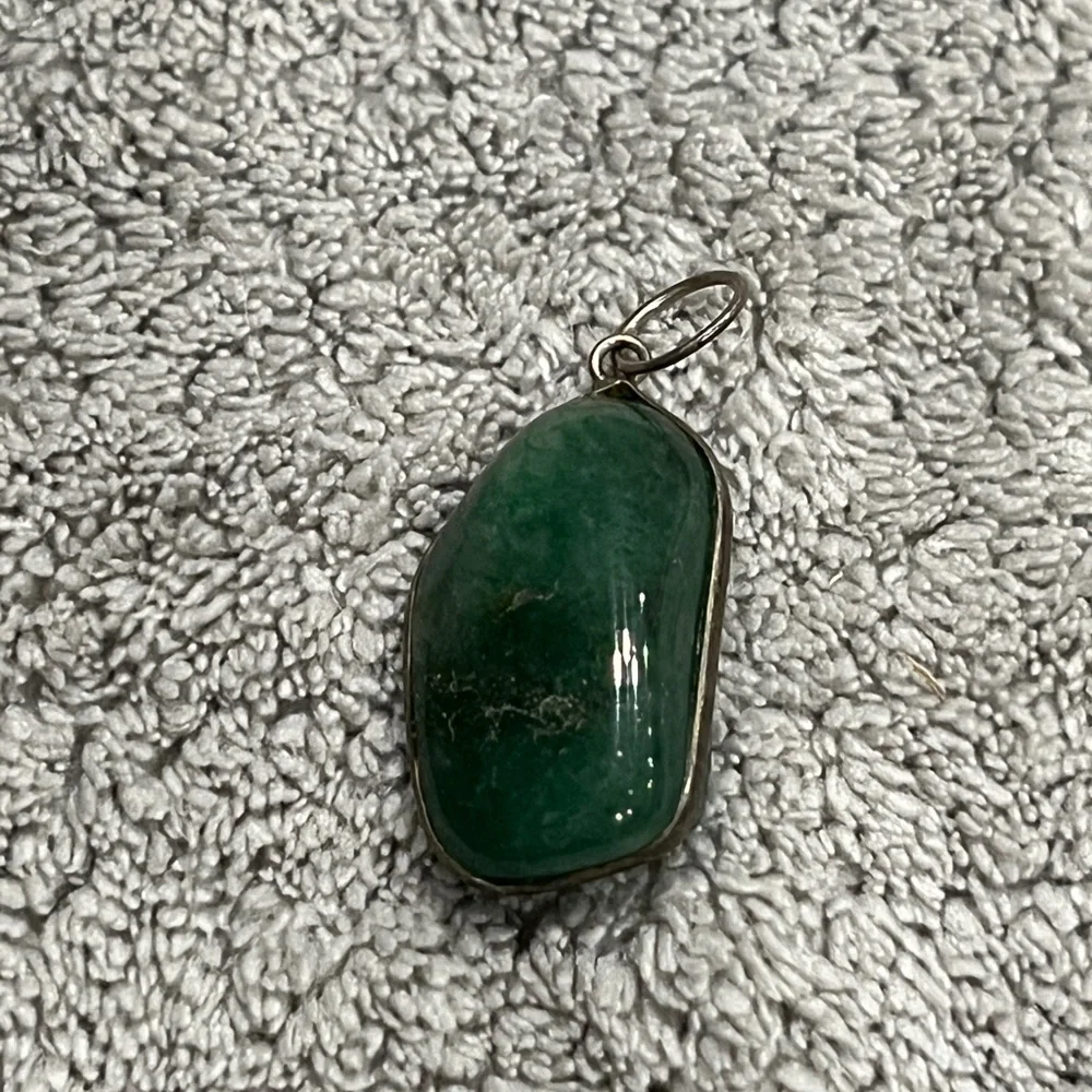Sterling Silver Green aventurine Stone Runic Symbol Pendant Necklace